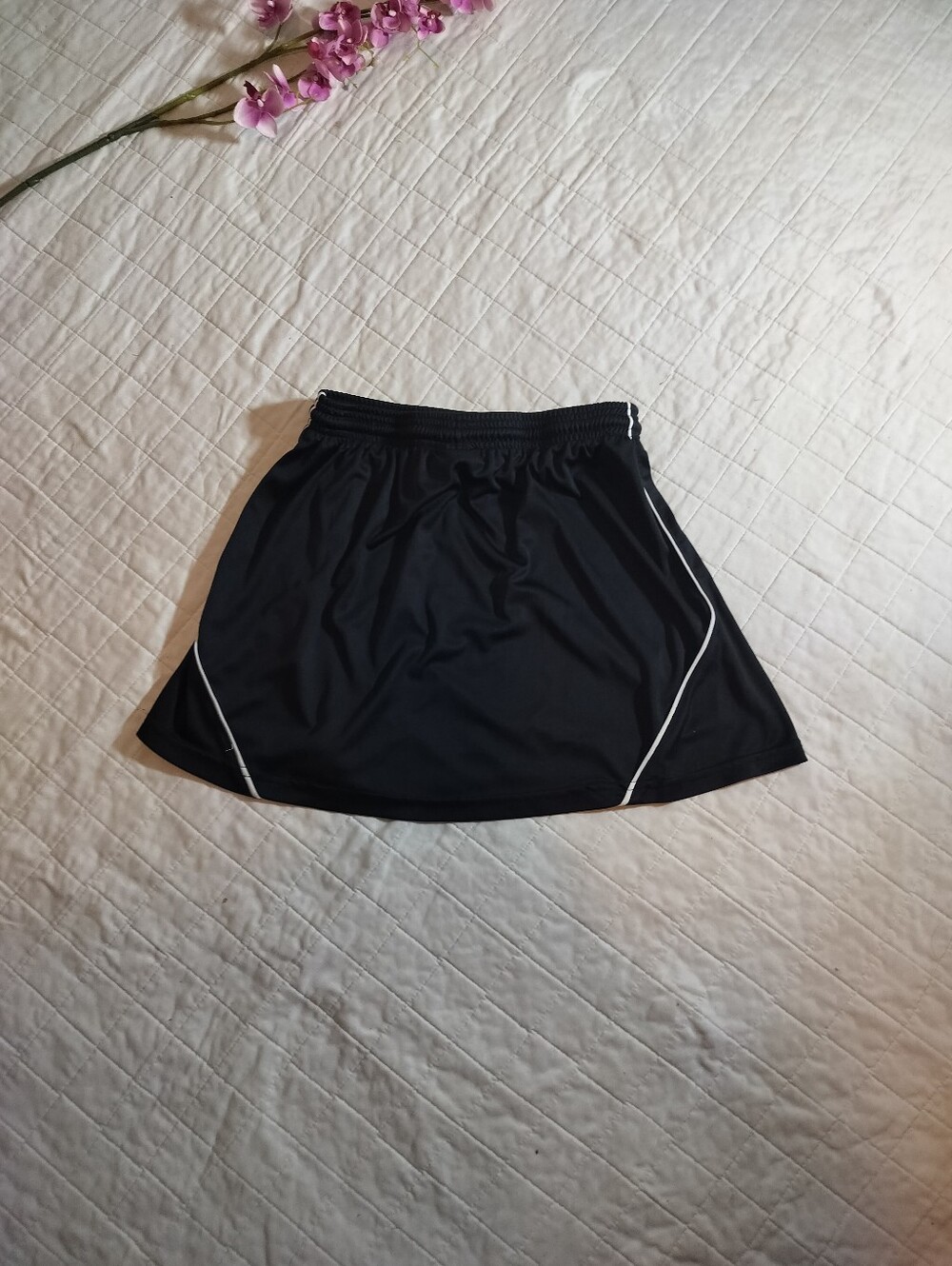 Black Athletic Circle Skirt with White Piping